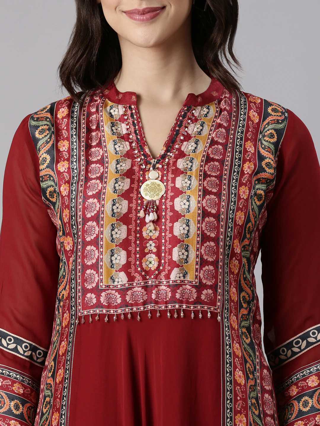 Maroon Georgette Anarkali Three Piece Set - Image 4