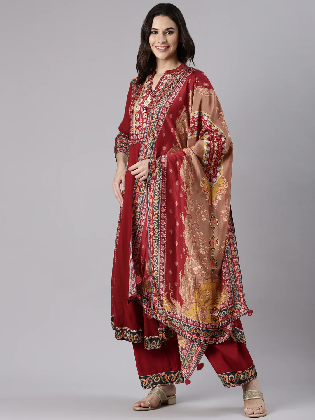 Maroon Georgette Anarkali Three Piece Set - Image 5