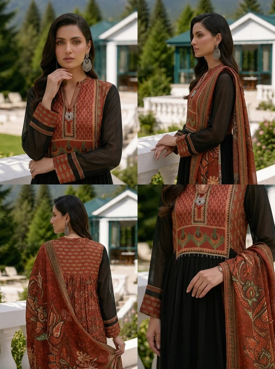 Maroon Georgette Ethnic Motif Printed Three Piece Set - Image 5