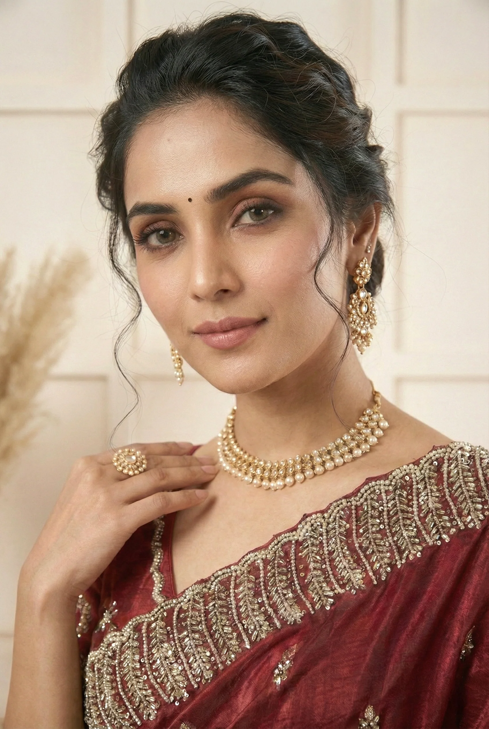 Maroon Jimmy Choo Stone Embroidery Saree - Image 3
