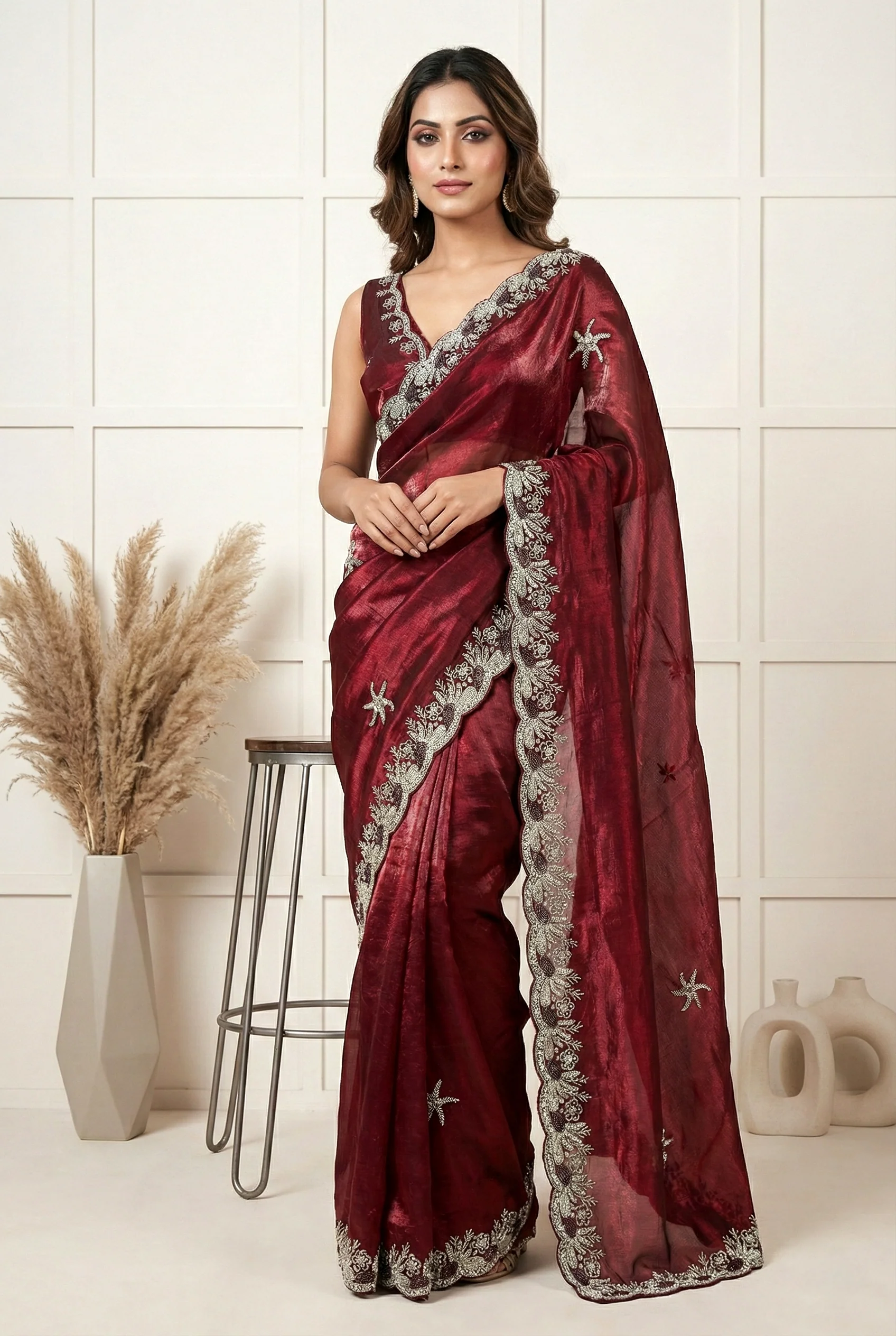 Maroon Jimmy Choo Zari Embroidery Saree
