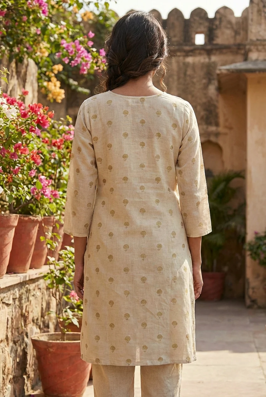 Maroon Linen Printed Two Piece Set - Image 3