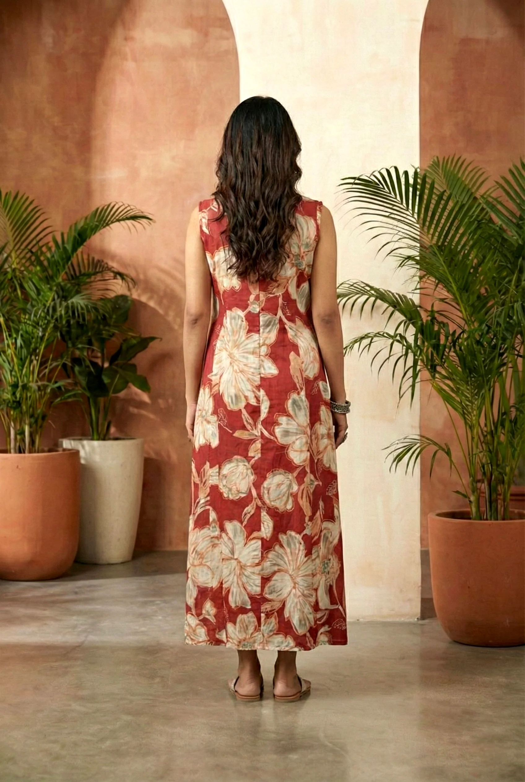 Maroon Rayon Printed Long Dress - Image 3
