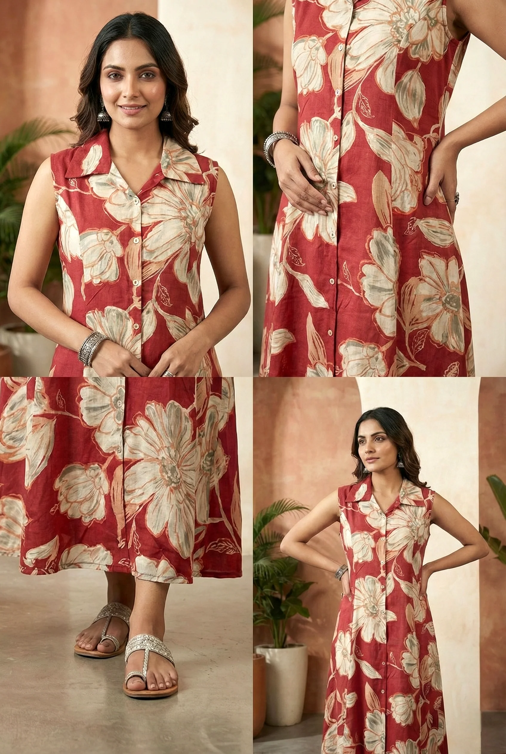 Maroon Rayon Printed Long Dress - Image 5
