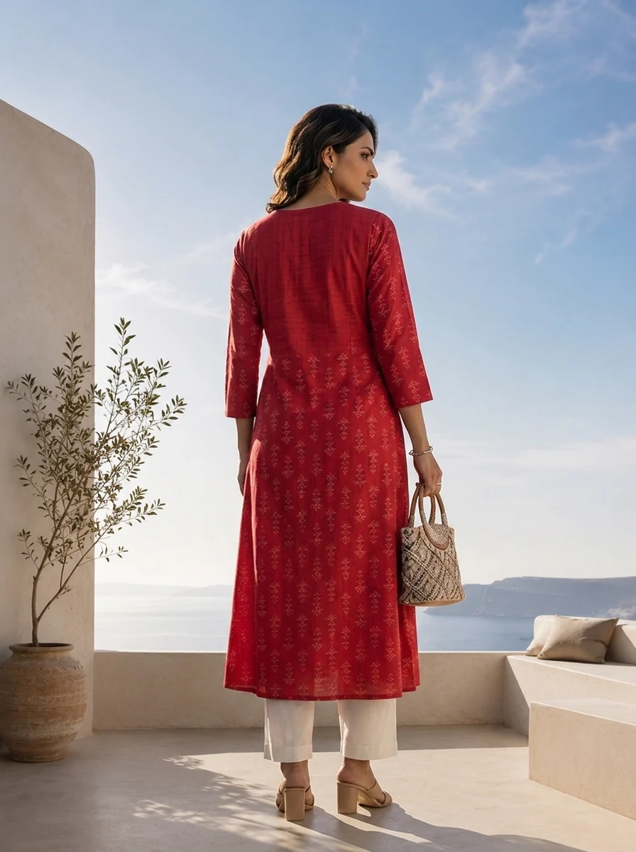 Maroon Silk Ethnic Motifs Printed A-Line Kurta - Image 2