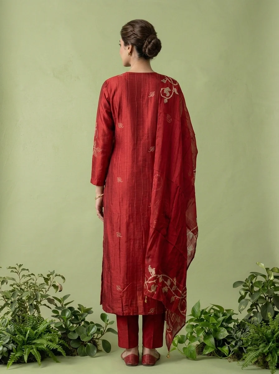 Maroon Silk Three Piece Set - Image 3