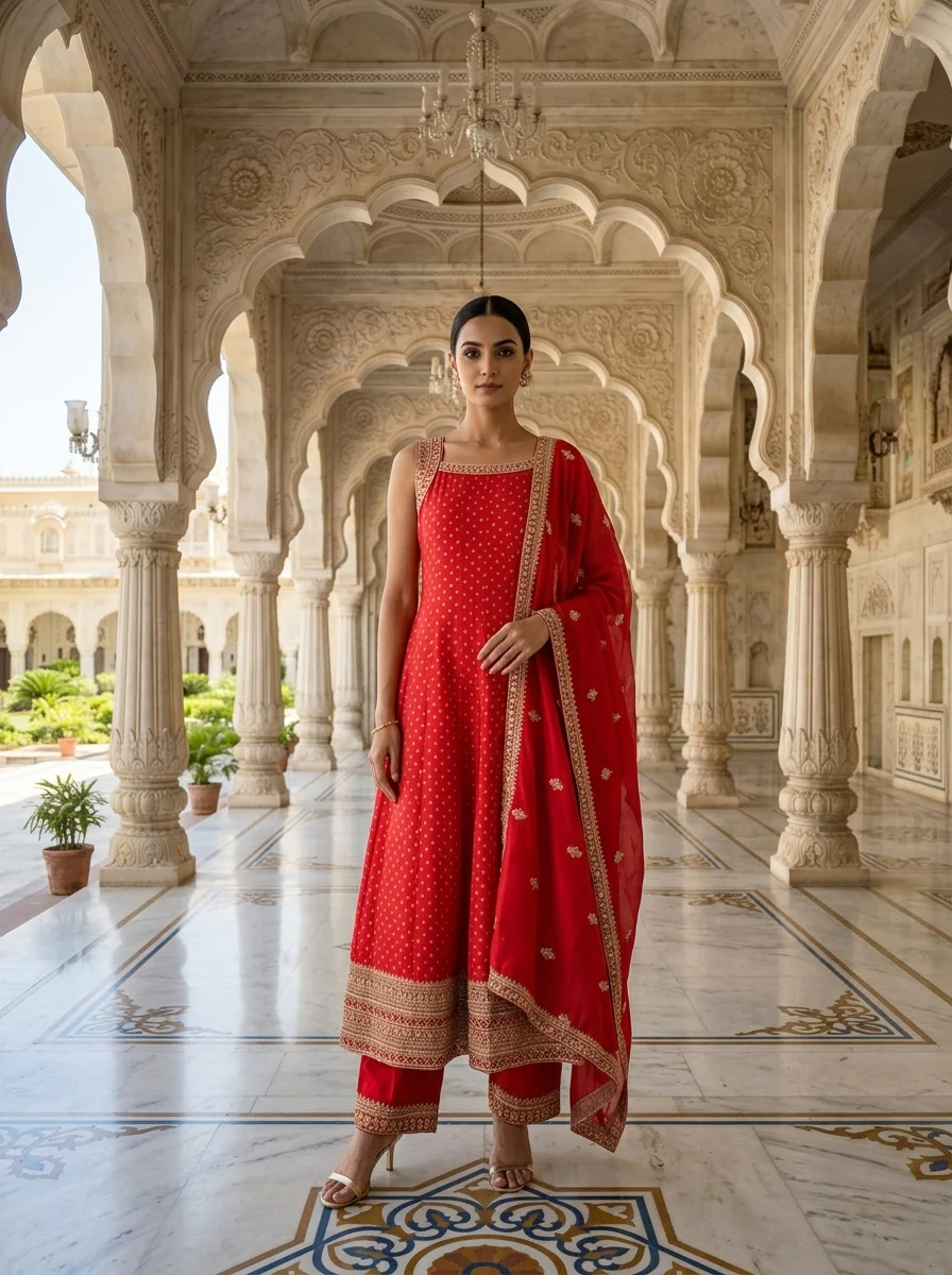 Maroon Silk Zari Embroidery Three Piece Set