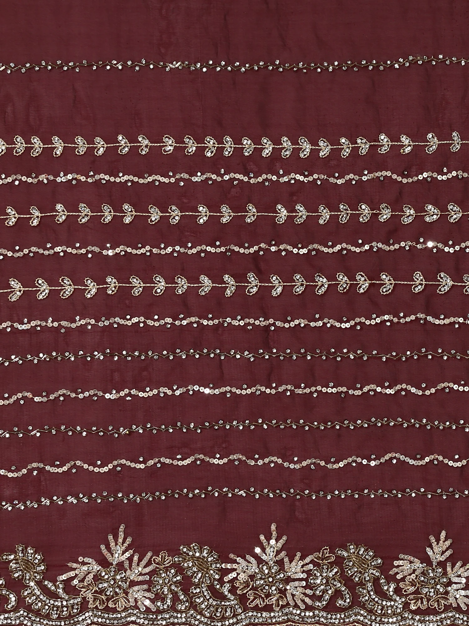 Maroon Swarovski & Cut Dana Hand Embroidered Saree - Image 5