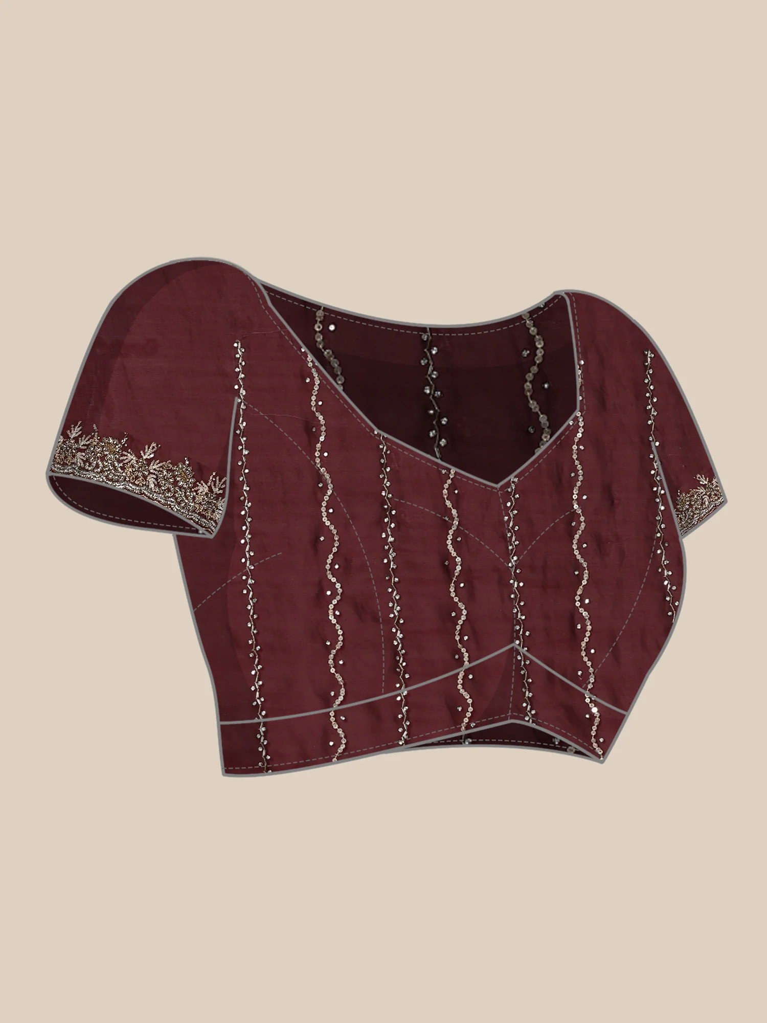 Maroon Swarovski & Cut Dana Hand Embroidered Saree - Image 7