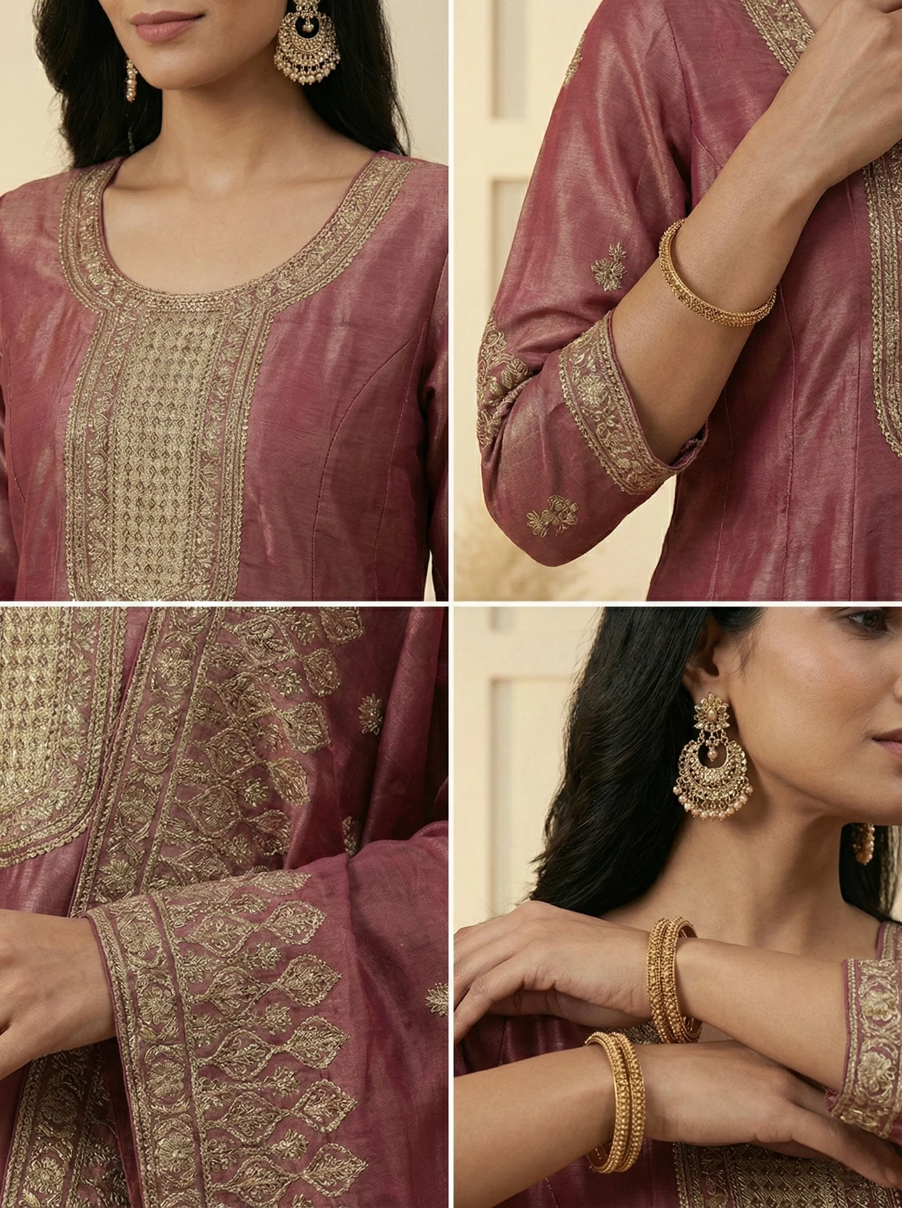 Maroon Tissue Embroidery Three Piece Set - Image 3