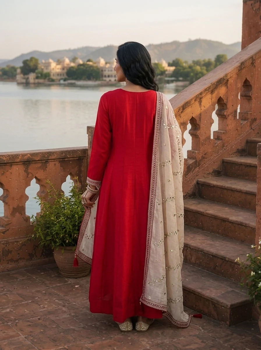 Maroon Vichitra Silk Geometric Zari Embroidery Three Piece Set - Image 2
