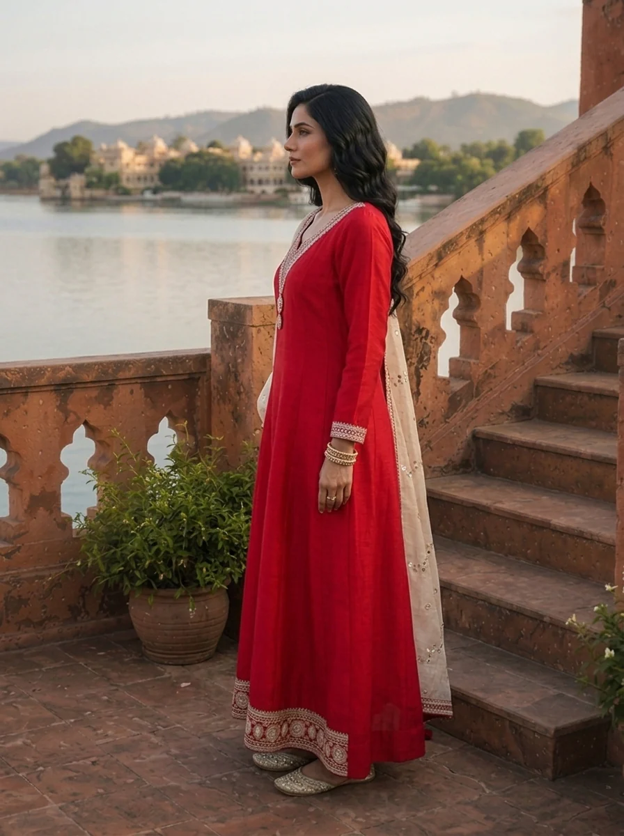Maroon Vichitra Silk Geometric Zari Embroidery Three Piece Set - Image 3