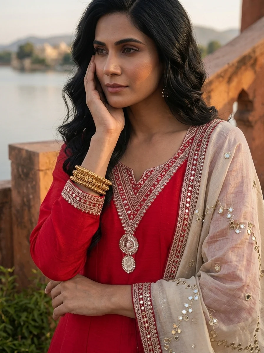 Maroon Vichitra Silk Geometric Zari Embroidery Three Piece Set - Image 4