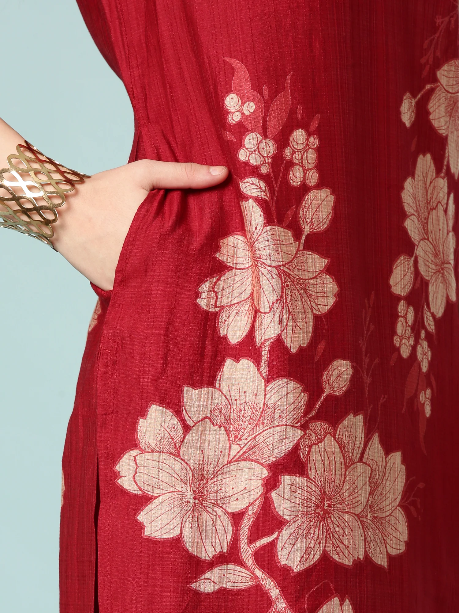 Maroon Viscose Rayon Floral Printed Two Piece Set - Image 6