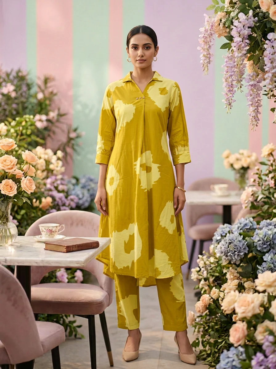 Mehadi Green Cotton Printed Two Piece Set