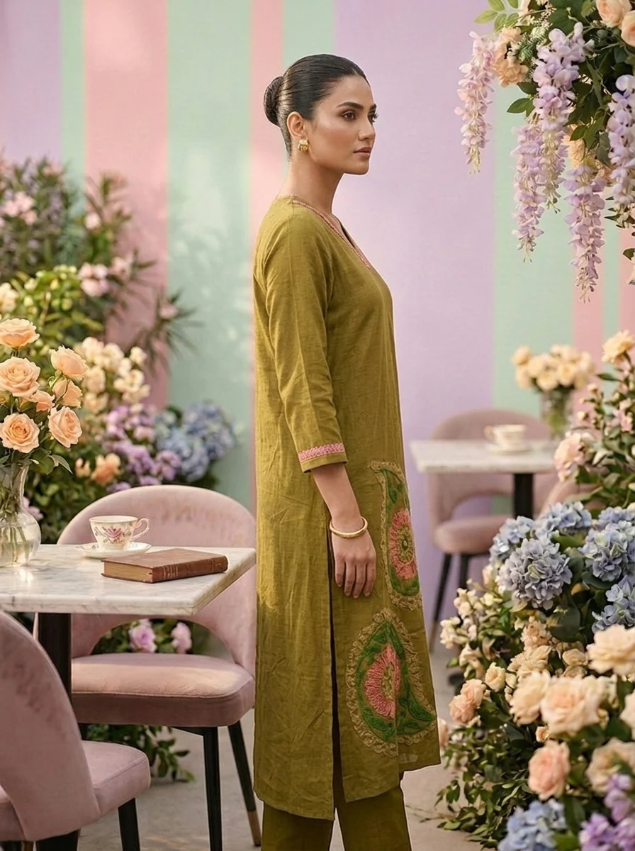 Mehadi Green Cotton Printed Two Piece Set - Image 3