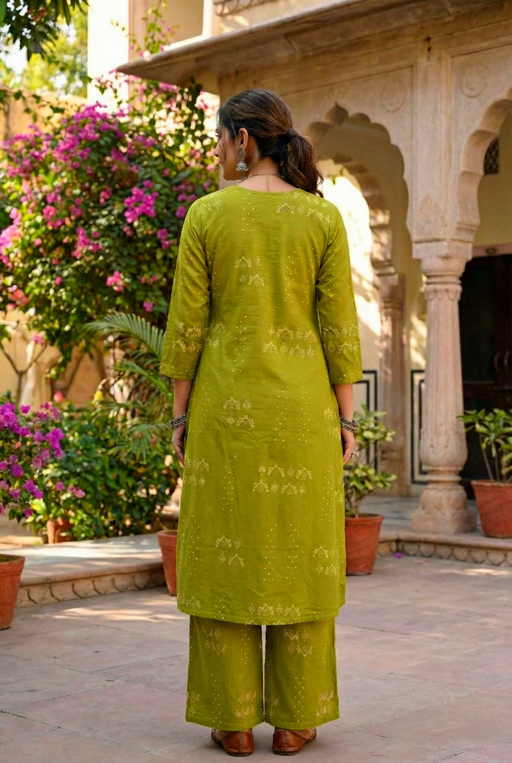 Mehadi Green Cotton Printed Two Piece Set - Image 3