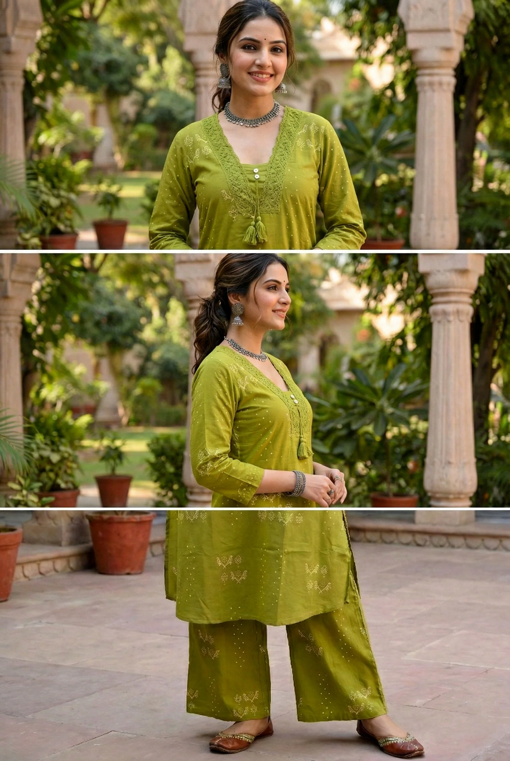 Mehadi Green Cotton Printed Two Piece Set - Image 4