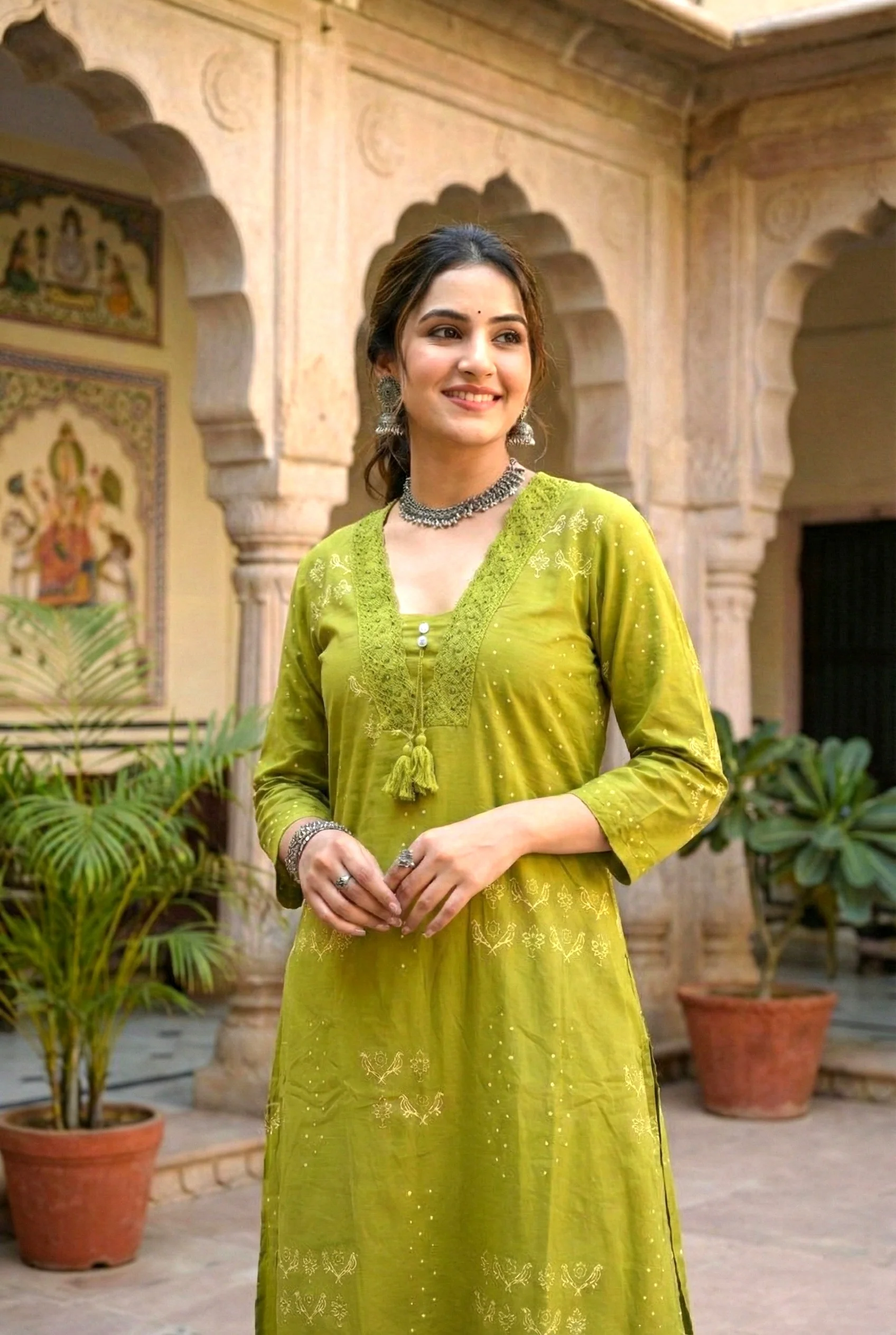Mehadi Green Cotton Printed Two Piece Set - Image 5