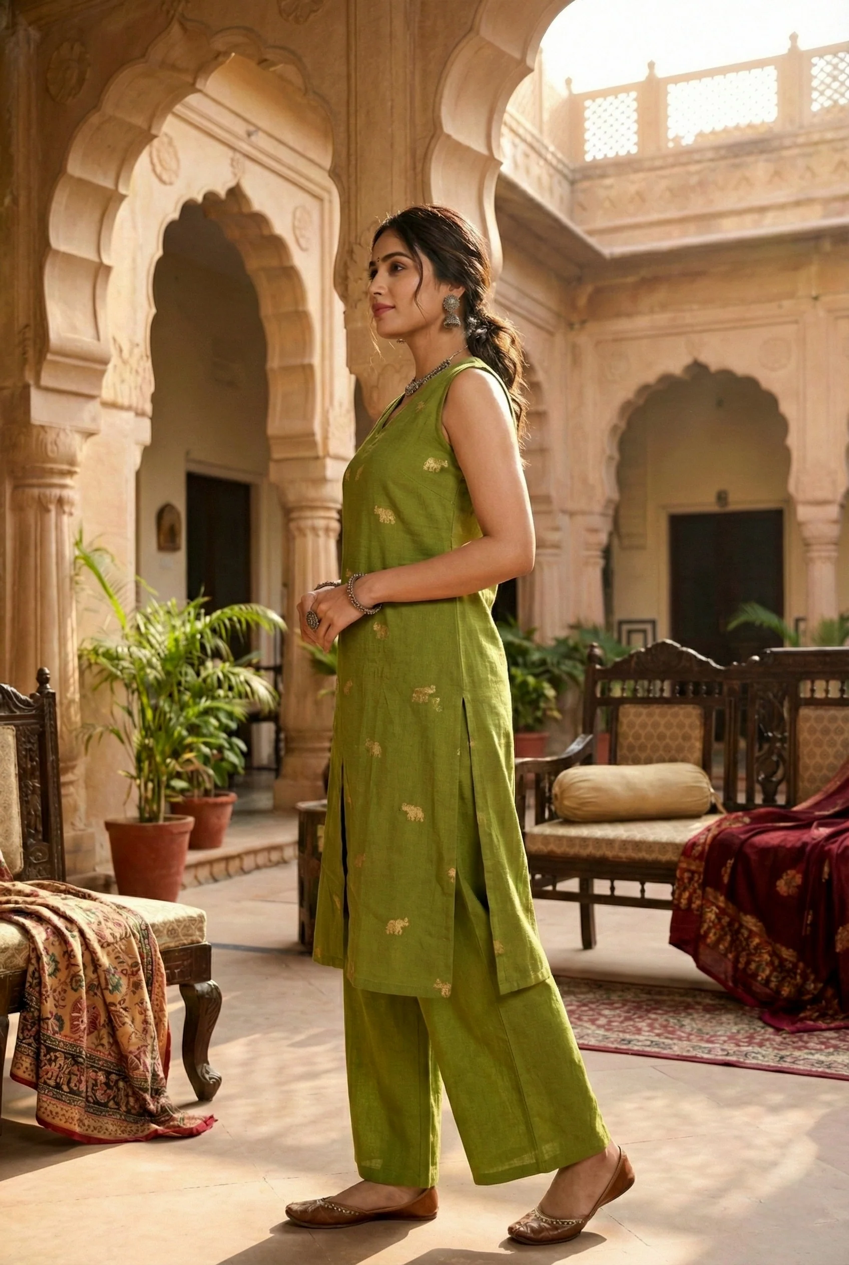 Mehadi Green Cotton Two Piece Set - Image 2