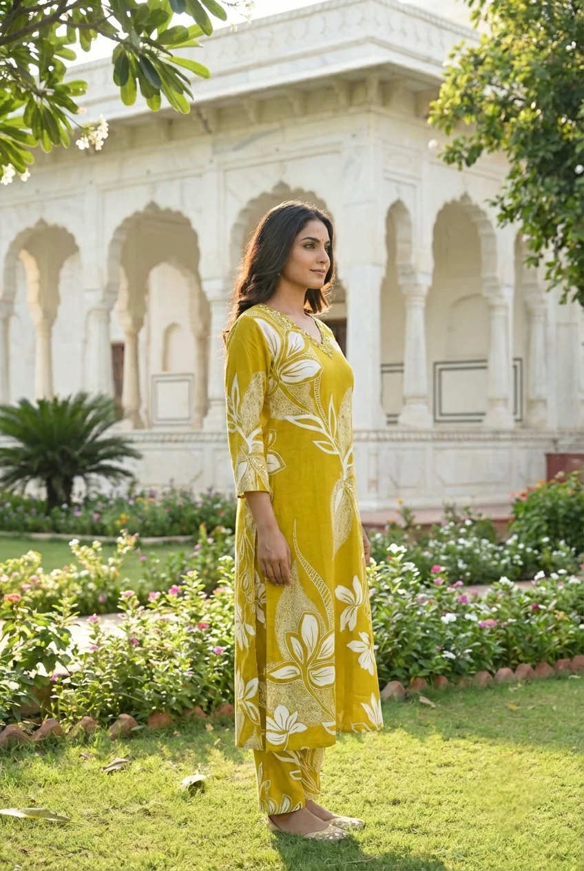 Mehadi Green Rayon Floral Printed Two Piece Set - Image 2