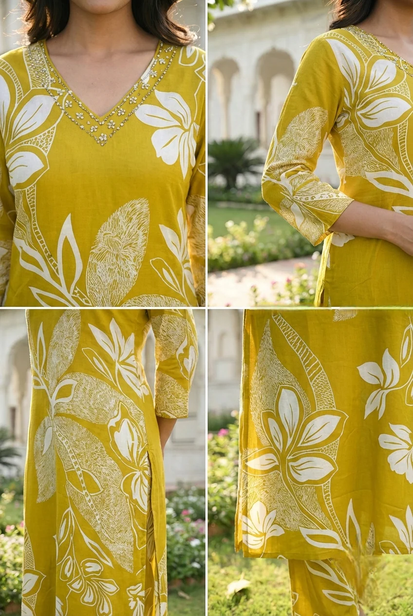 Mehadi Green Rayon Floral Printed Two Piece Set - Image 5