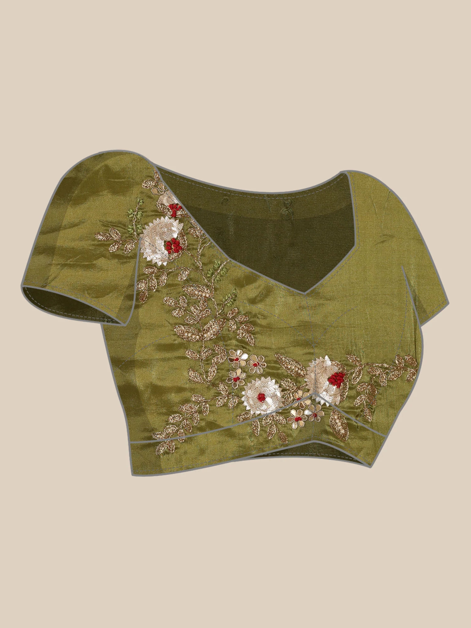 Mehandi Green Tissue Hand Embroidery Saree - Image 7