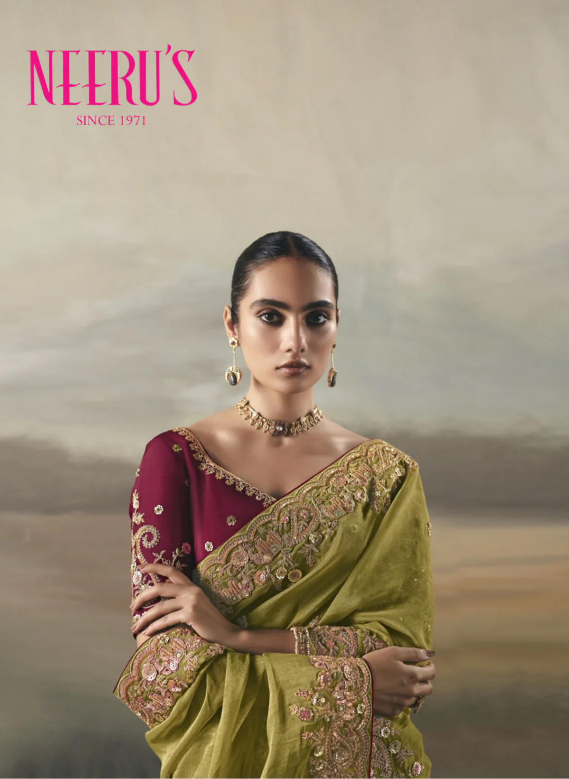 Mehadi Green Tissue Hand Embroirdery Saree - Image 2