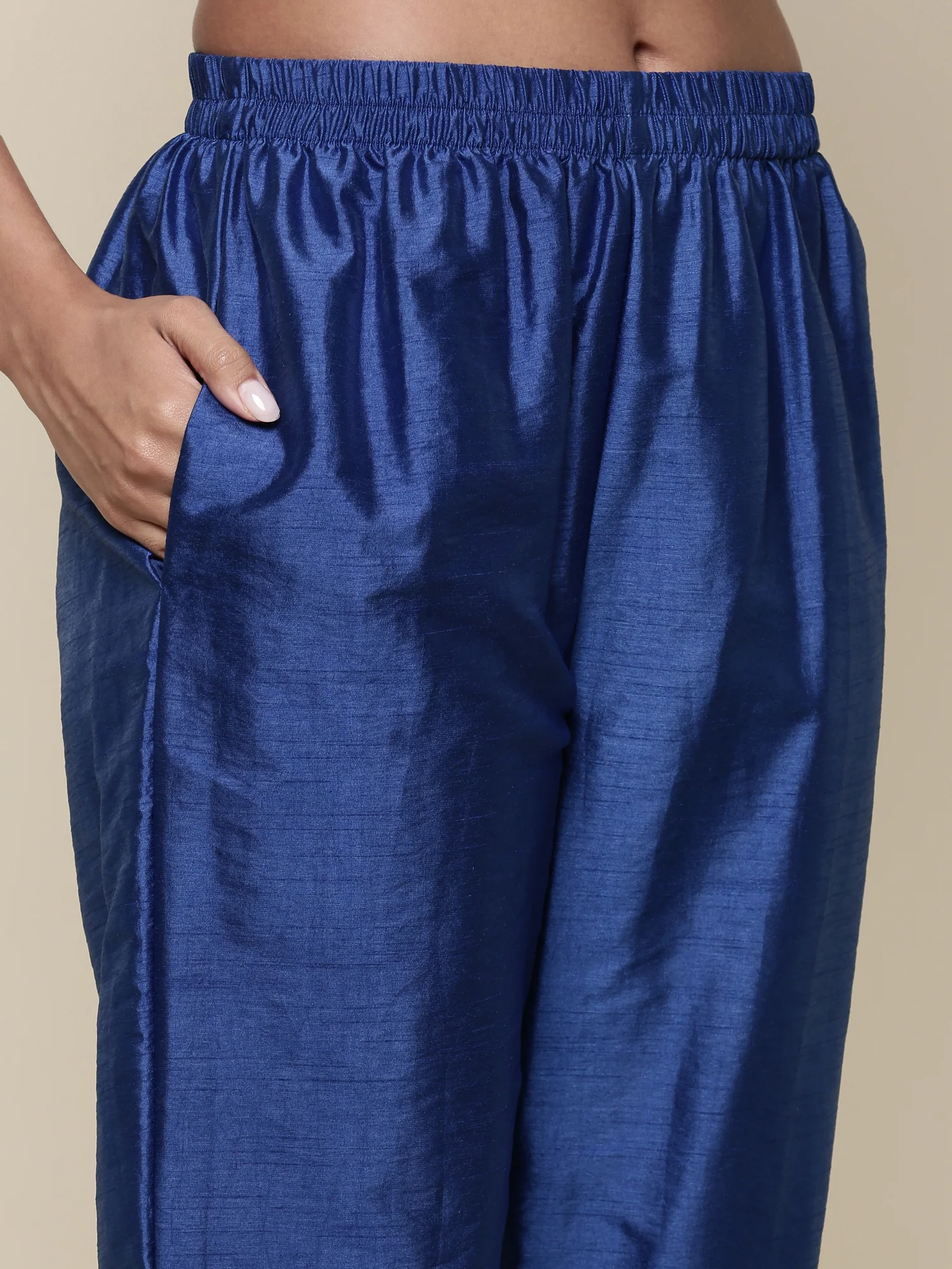 Midnight Blue Silk Hand embroidered three piece suit set - Image 6