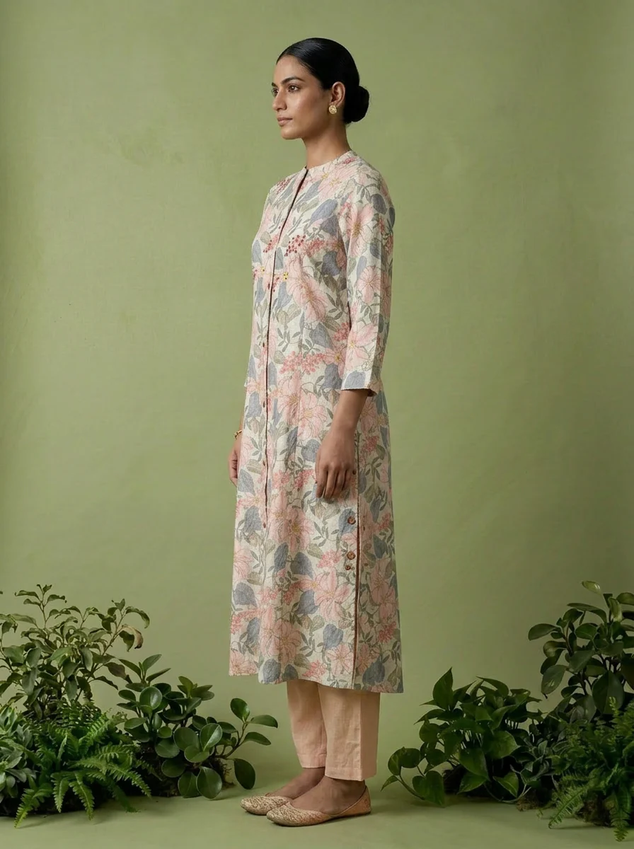 Mint Linen Floral Printed Two Piece Set - Image 4
