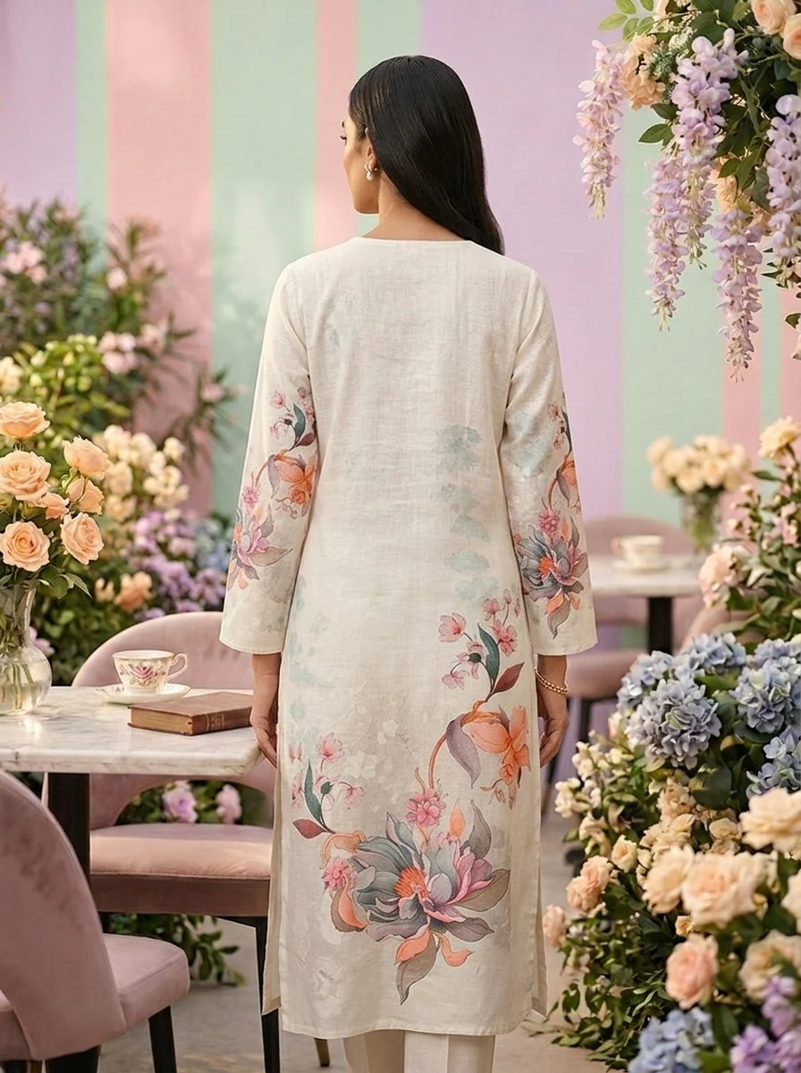 Mint Linen Thread Embroidered Kurta - Image 2