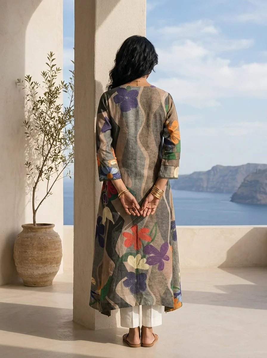 Multi Abstract And Floral Printed Rayon Kurta - Image 2