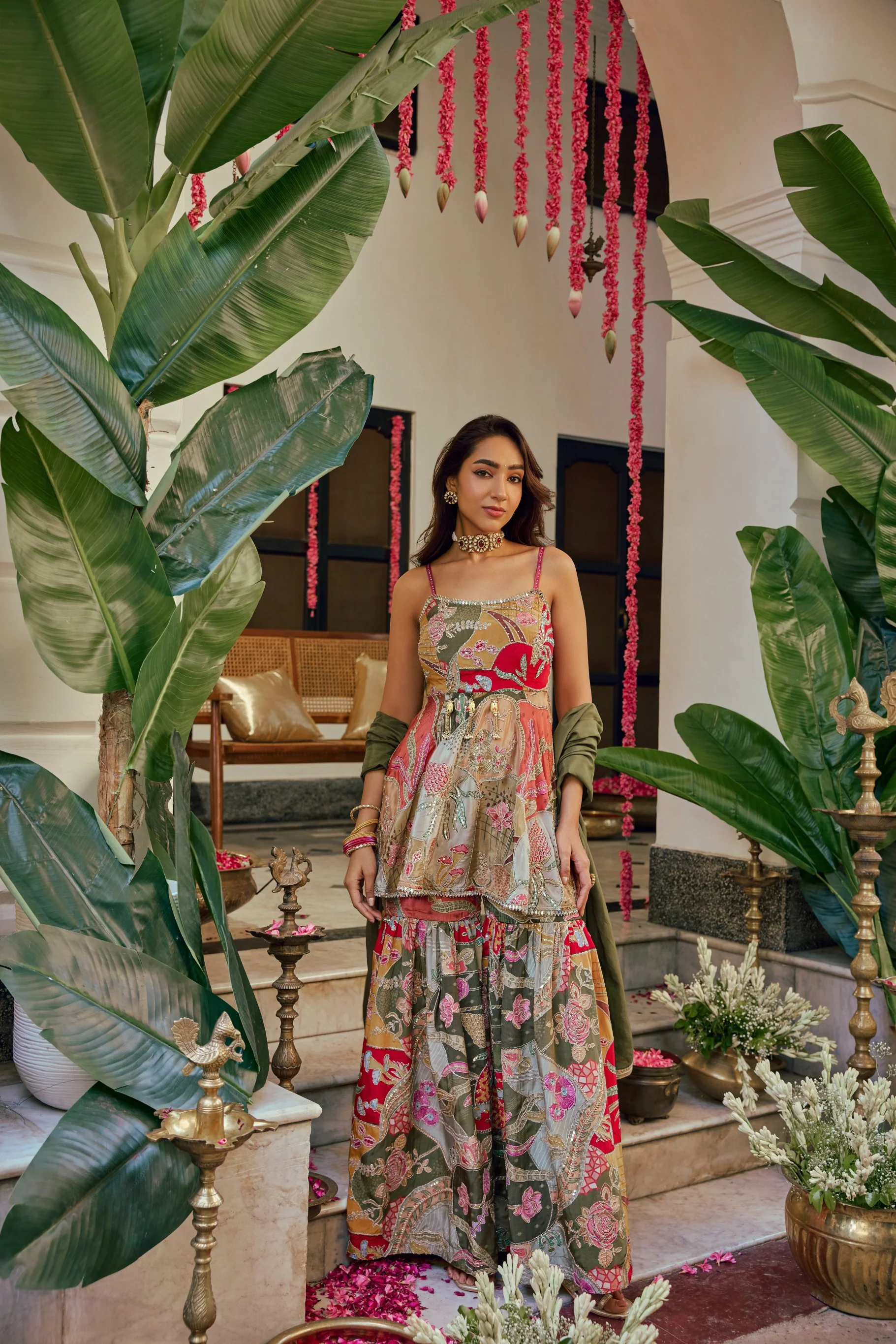 Multi Chinnon Printed Peplum Set With Palazoo - Image 5
