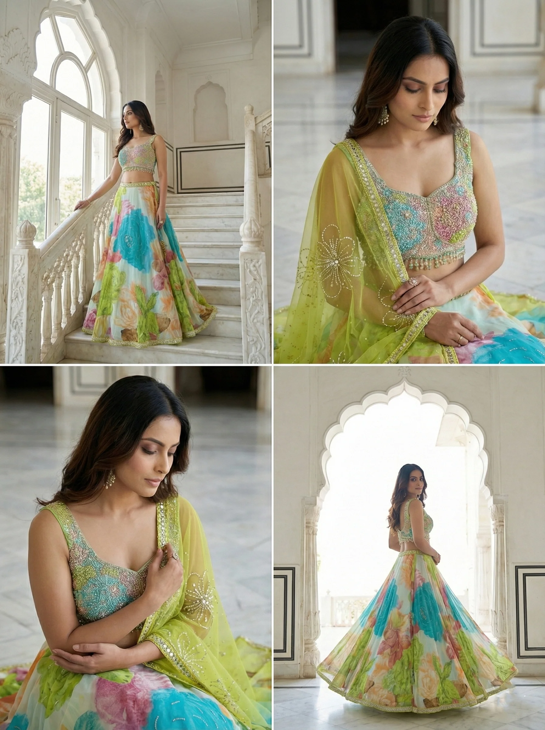 Multi Color Georgette Hand Embroidered Ghagra Set - Image 3