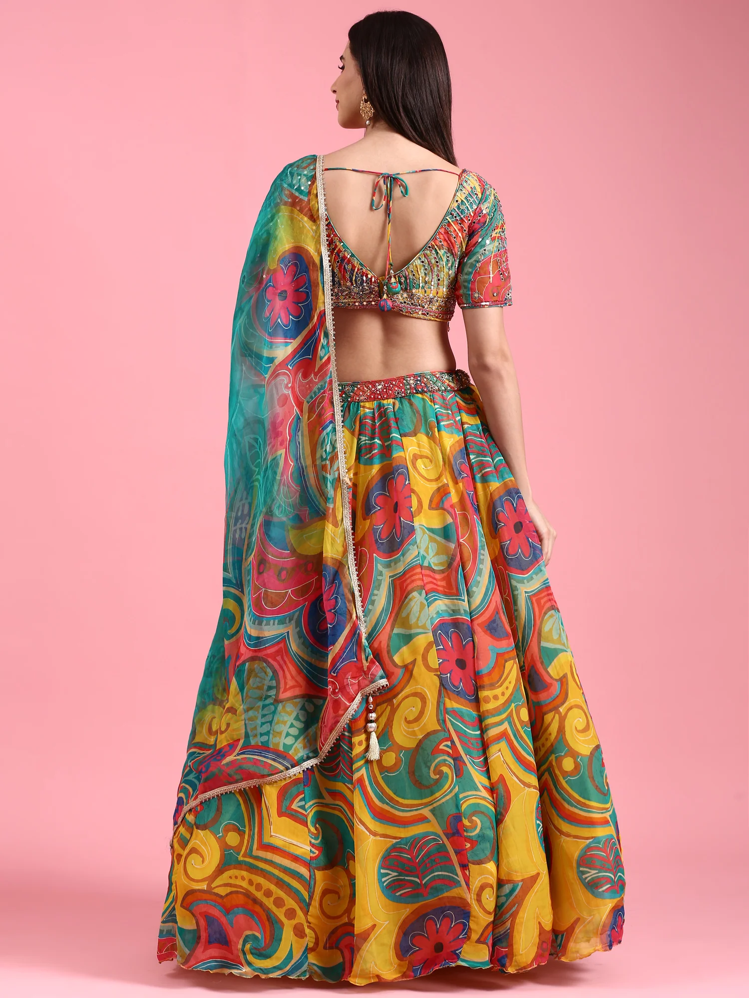 Multi-color Organza Printed Ghagra Choli Set - Image 3
