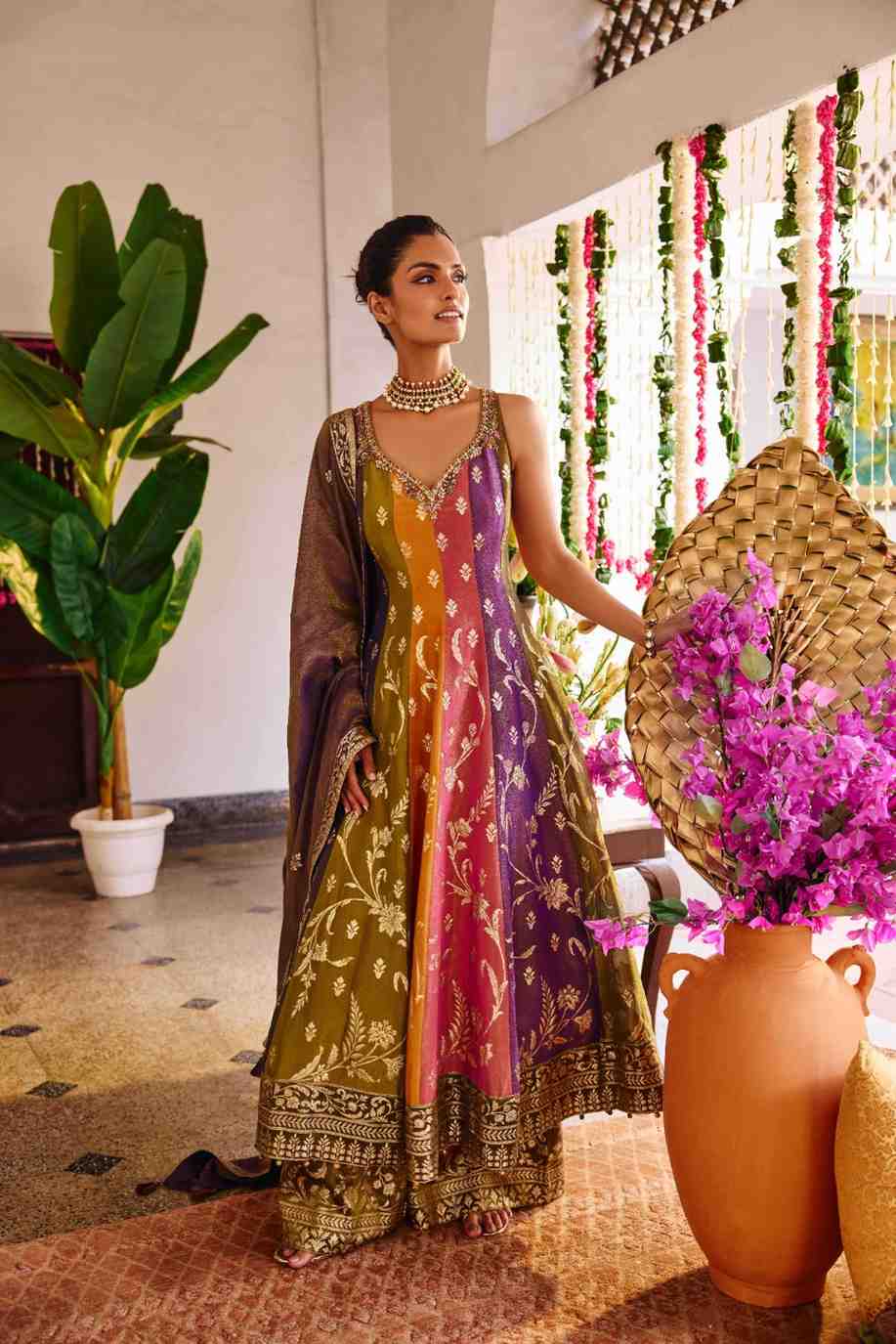 Multi Color Tissue Hand Embroidery Anarkali - Image 2