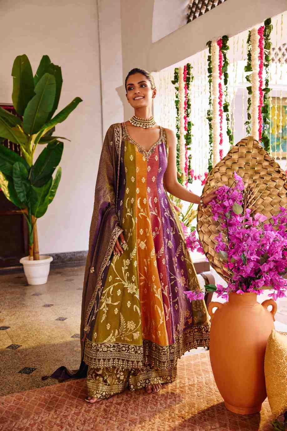 Multi Color Tissue Hand Embroidery Anarkali - Image 3