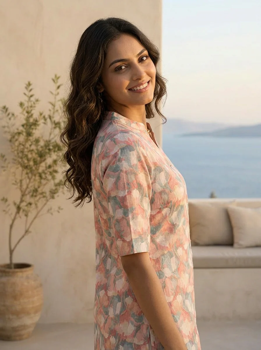 Multi Heavy Floral Printed Linen Kurta - Image 4