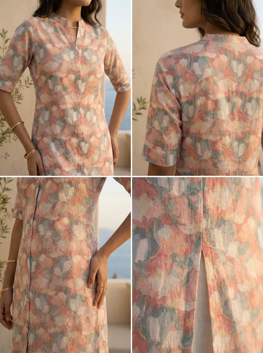 Multi Heavy Floral Printed Linen Kurta - Image 5