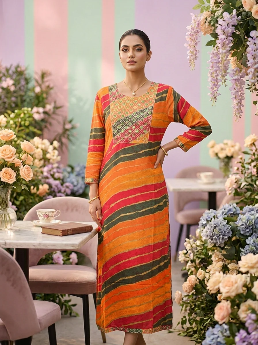 Multi Rayon Beads Embroidery Kurta