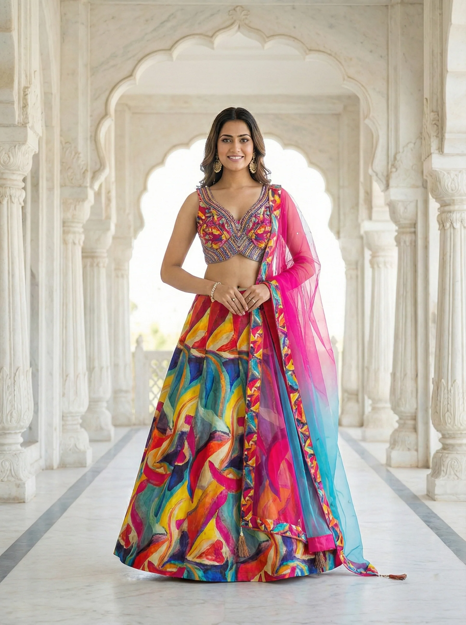 Multicolor Chinnon Digital Print Ghagra Set