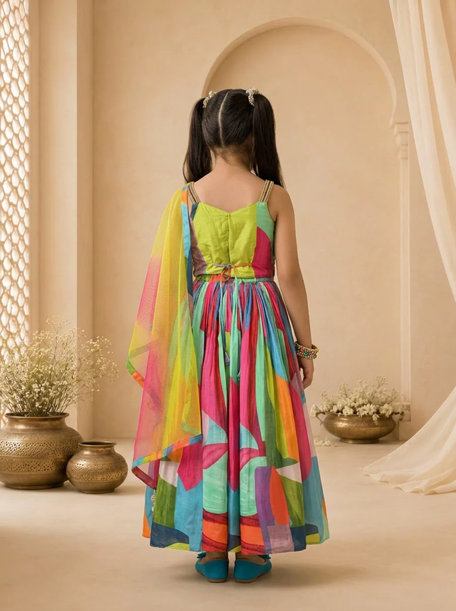 Multicolor Silk Abstract Printed Ghagra Set - Image 2