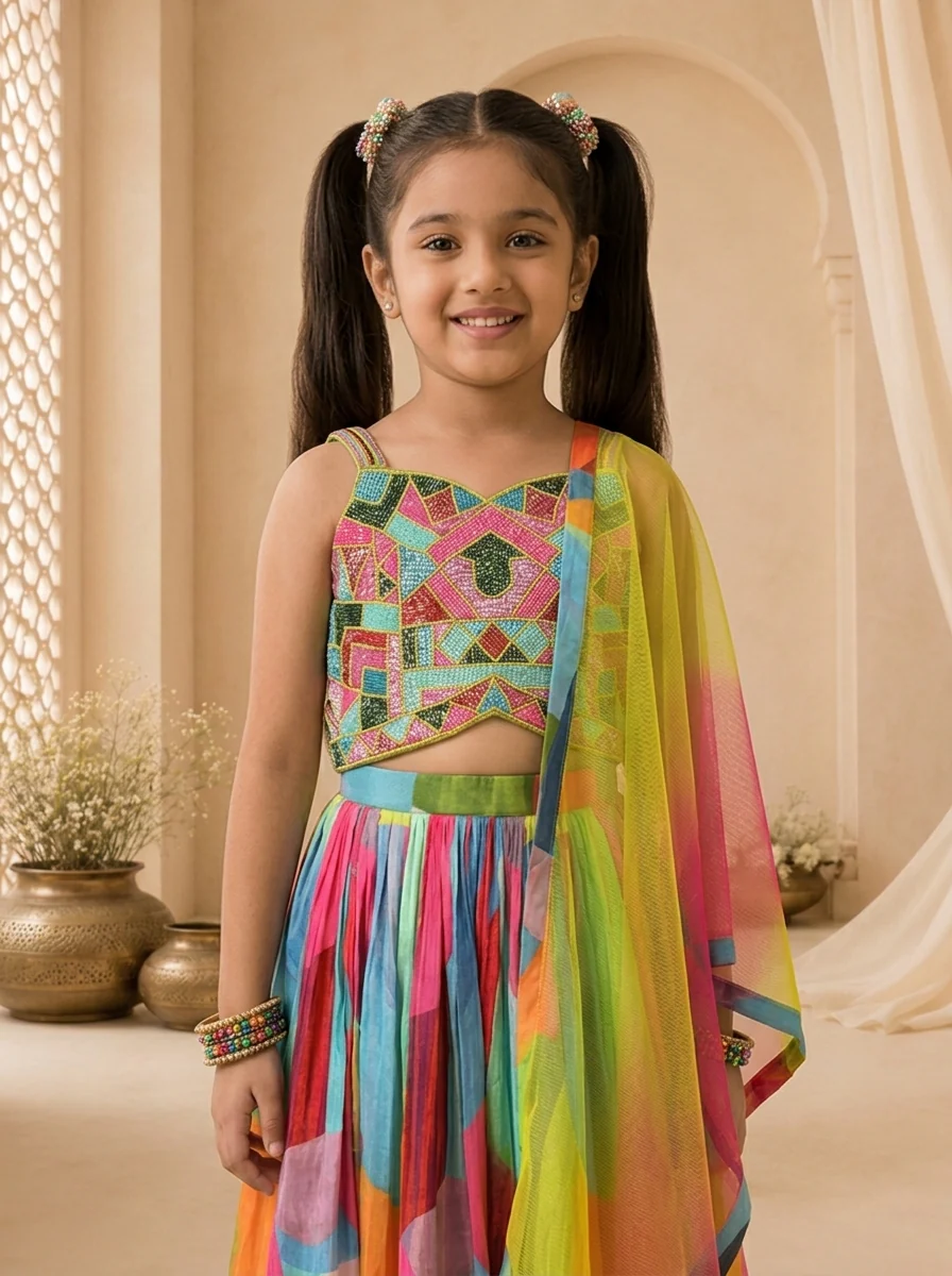 Multicolor Silk Abstract Printed Ghagra Set - Image 4
