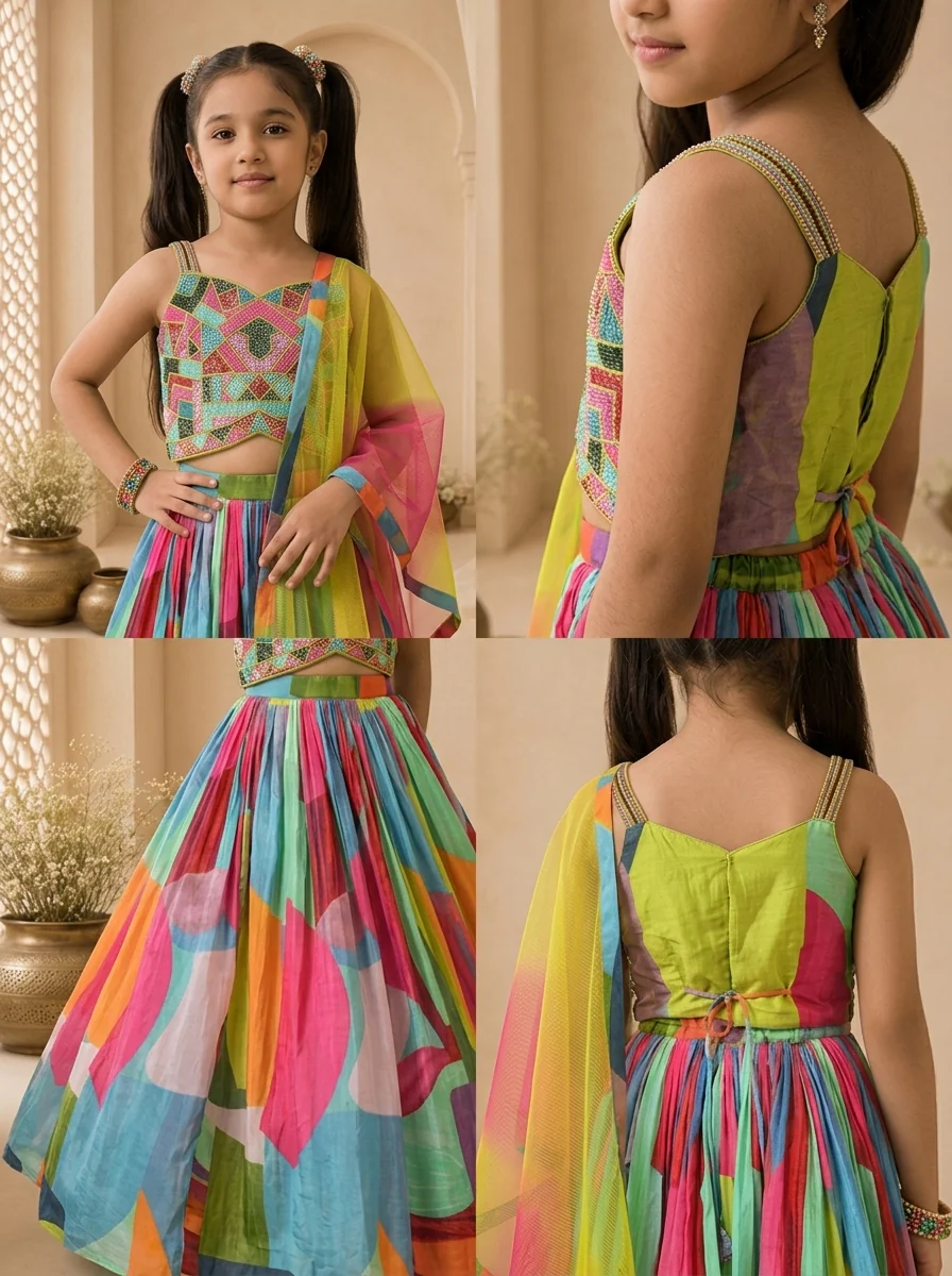 Multicolor Silk Abstract Printed Ghagra Set - Image 6