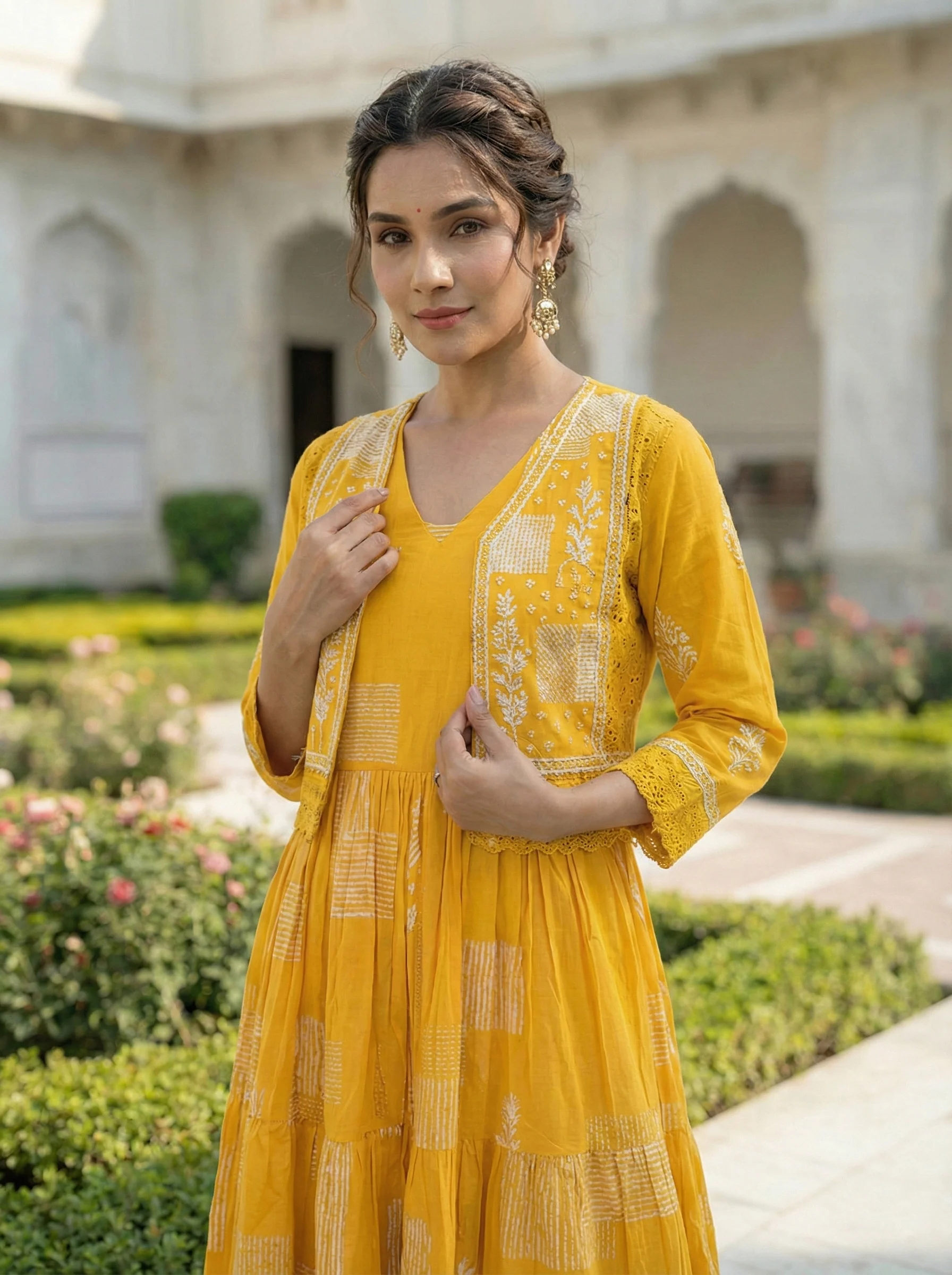 Mustard Cotton Digital Print Long Dress - Image 5