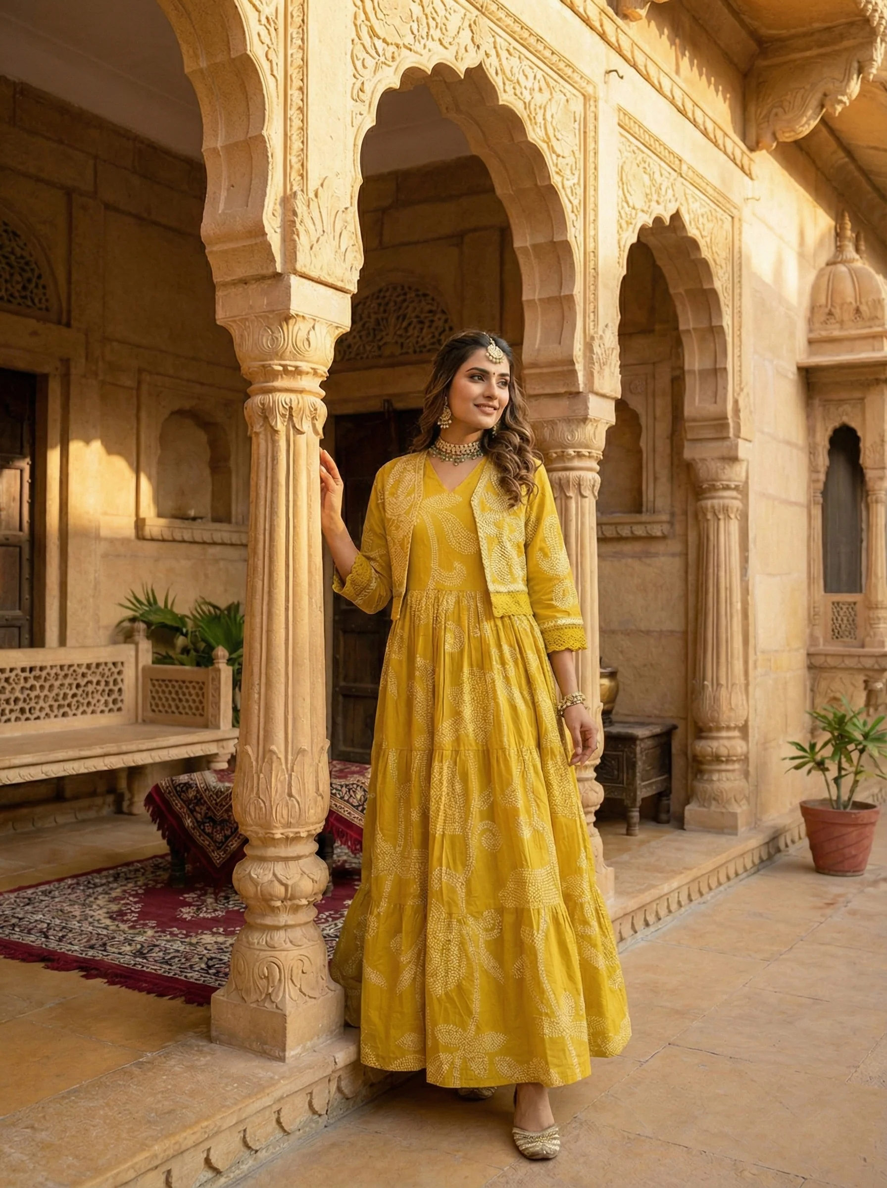 Mustard Cotton Floral Digital Print Two Piece Set