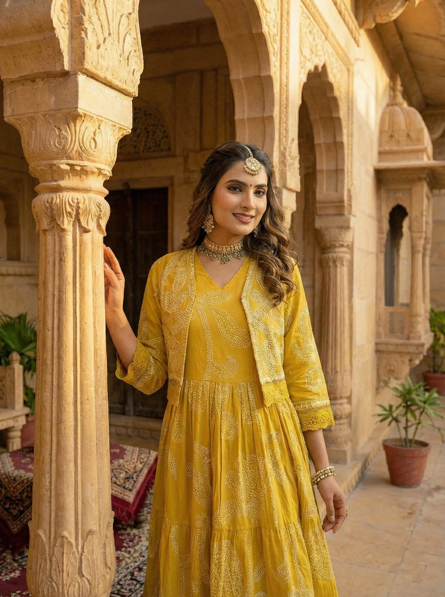 Mustard Cotton Floral Digital Print Two Piece Set - Image 2