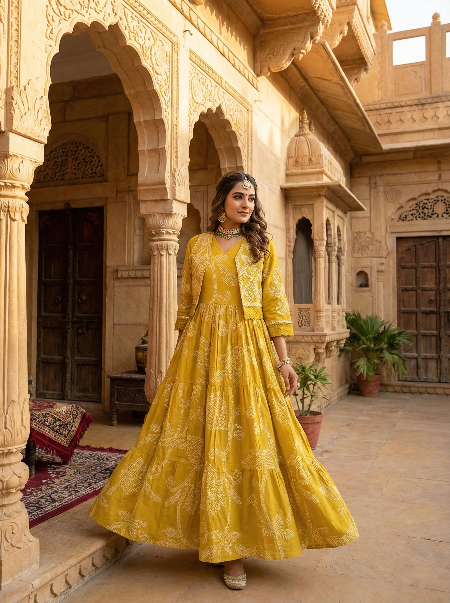 Mustard Cotton Floral Digital Print Two Piece Set - Image 3