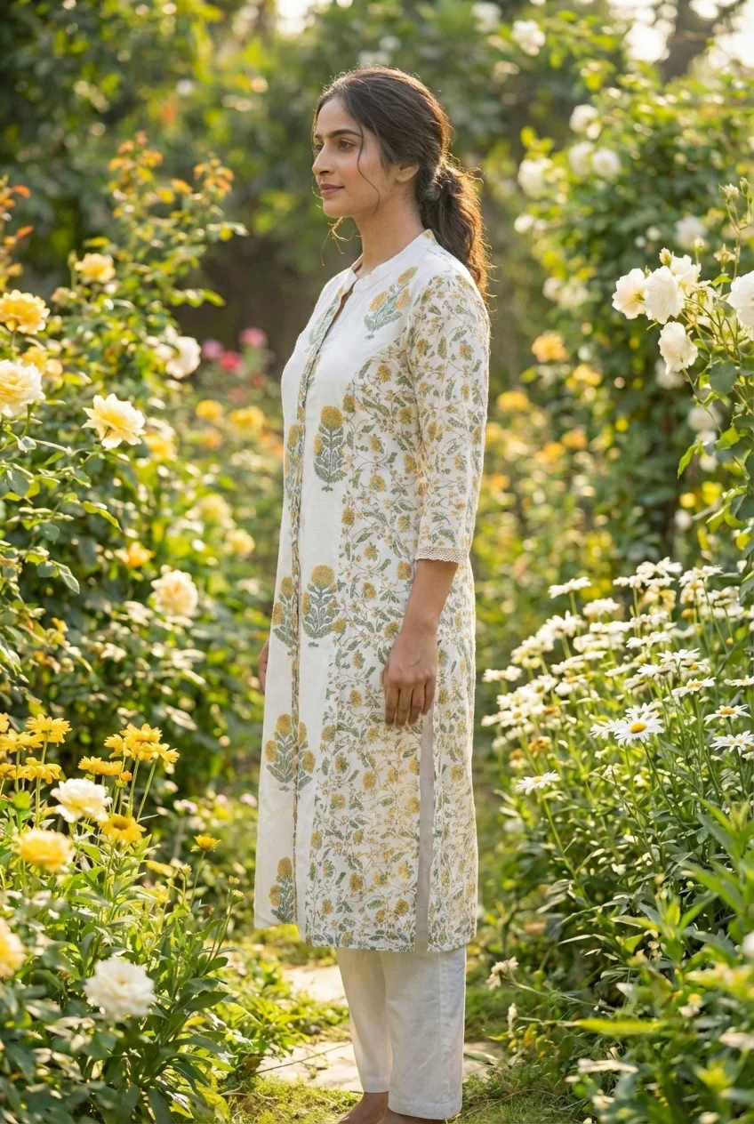 Mustard Cotton Floral Printed Two Piece Set - Image 2