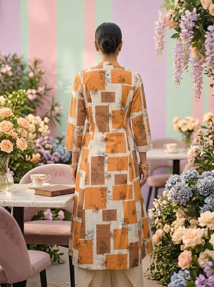 Mustard Cotton Printed Two Piece Set - Image 2